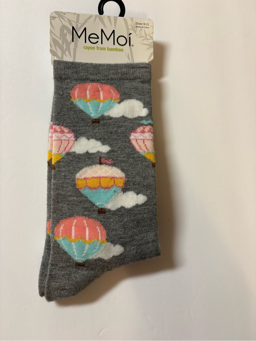 MeMoi Girls' Gray Hot Air Balloon Crew Socks - Pink & Teal Accents